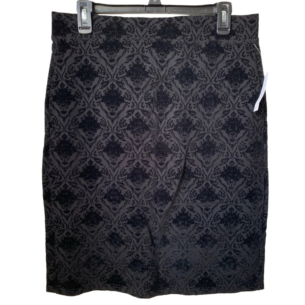 DRESS BARN Women’s Black Textured Velvet Print Unlined Elastic Waist Midi Skirt